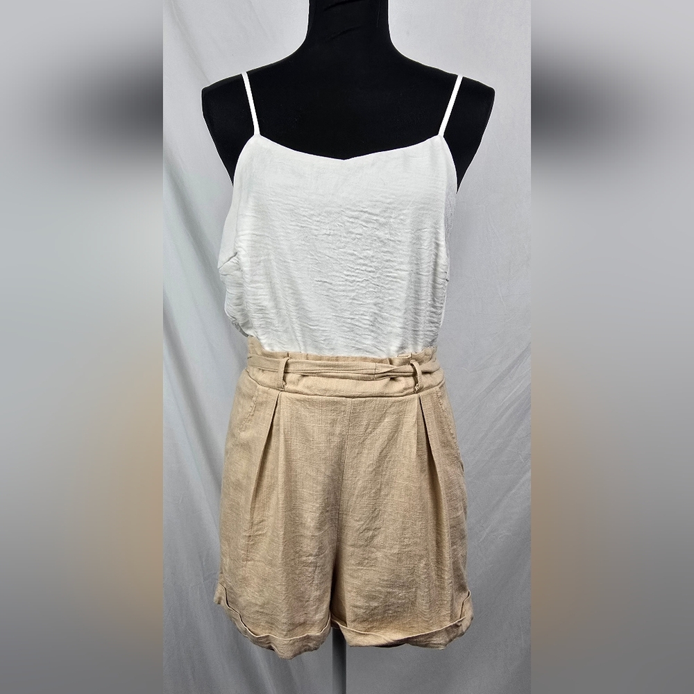 Altar'd State Cream Cami with Tan High-Waist Shorts Set